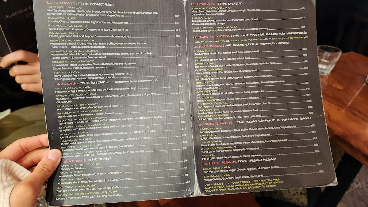 Menu, Verace Pizzeria