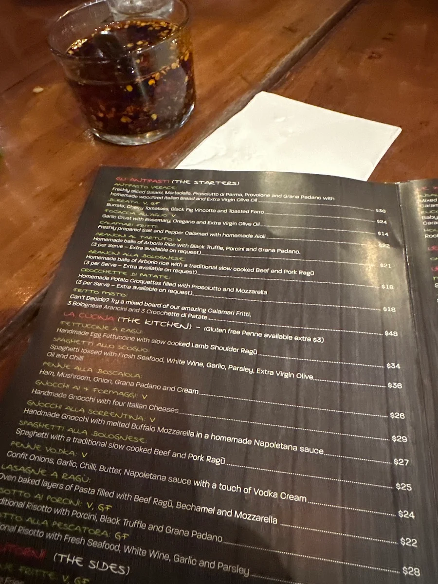 Menu, Verace Pizzeria