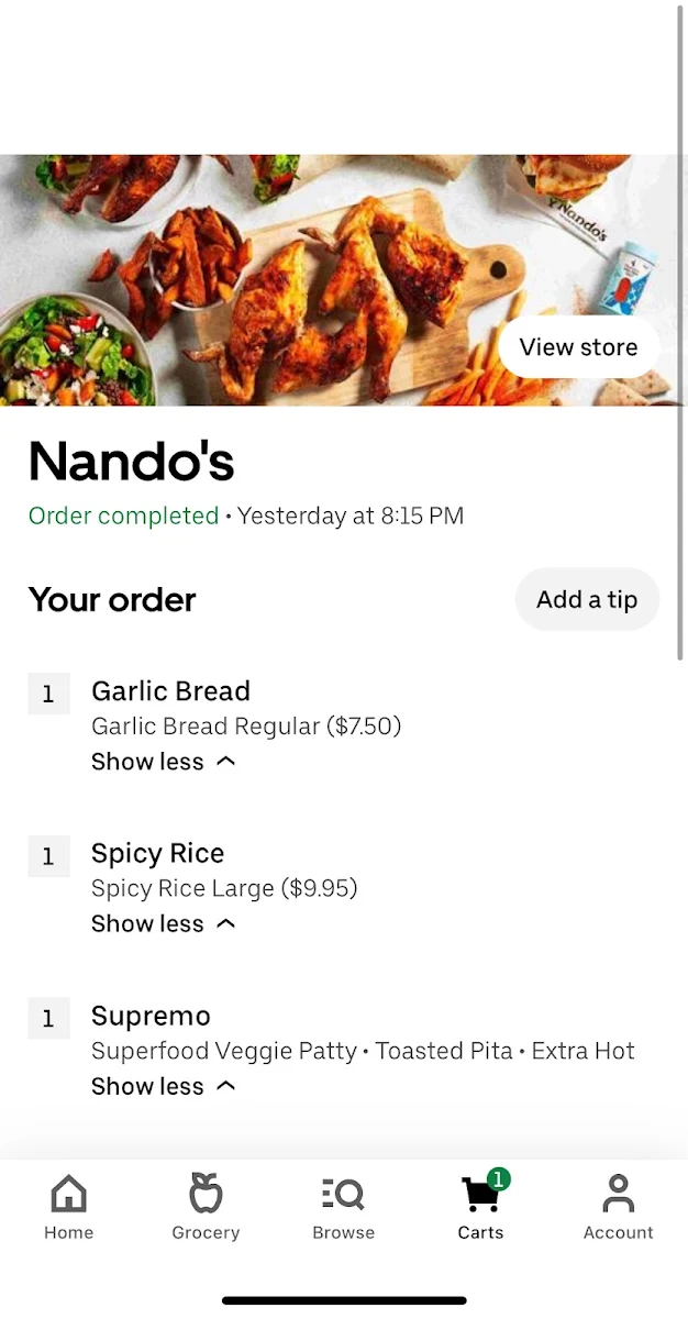 Menu, Nando's Forest Lake