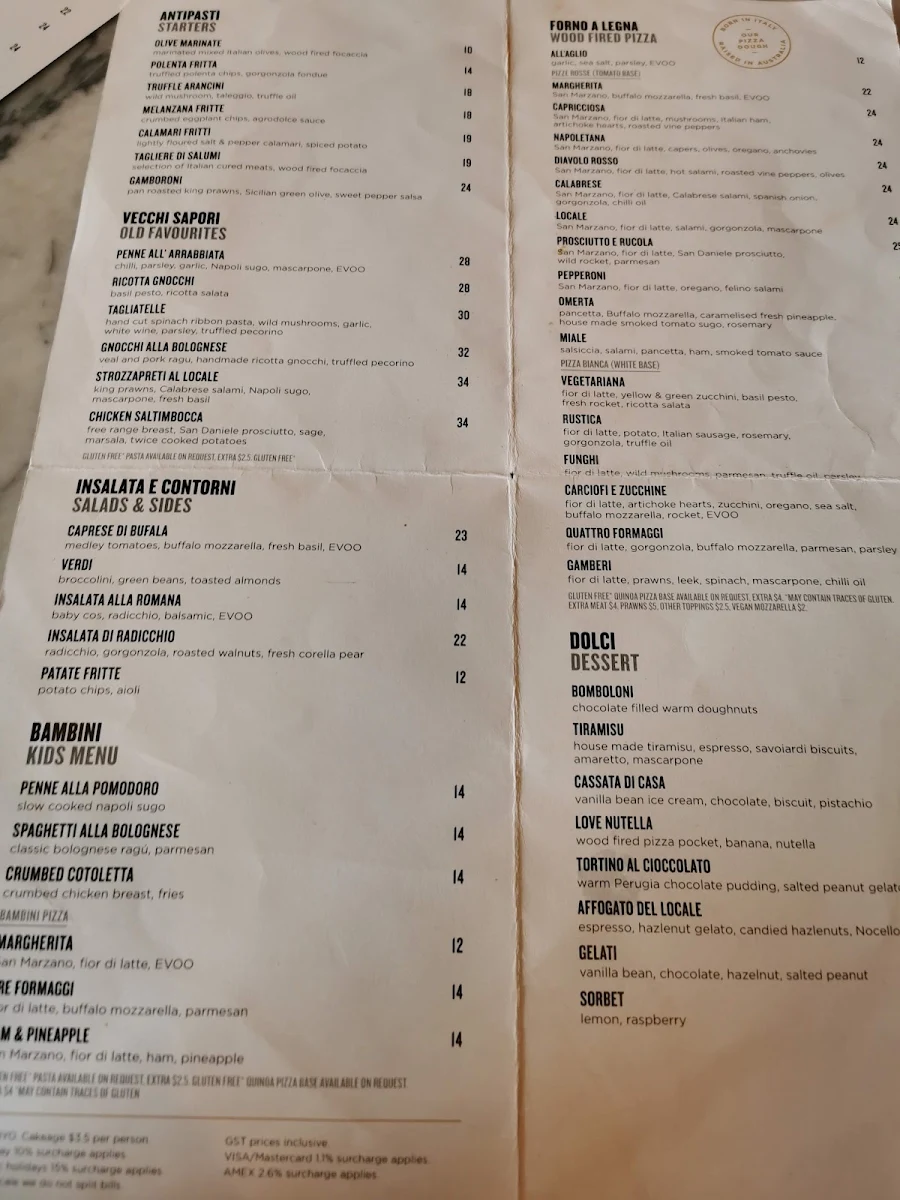 Menu, Locale Sourdough Pizzeria