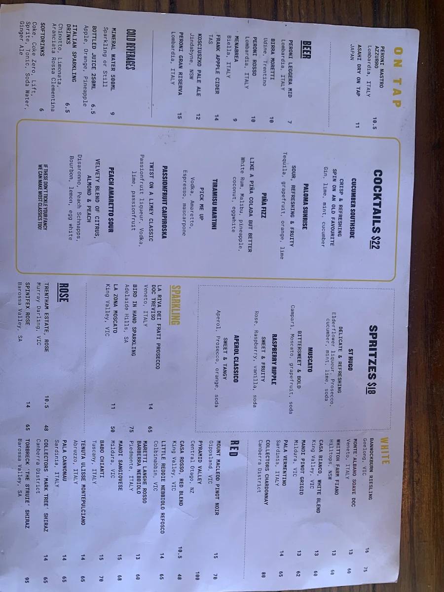 Menu, Locale Sourdough Pizzeria