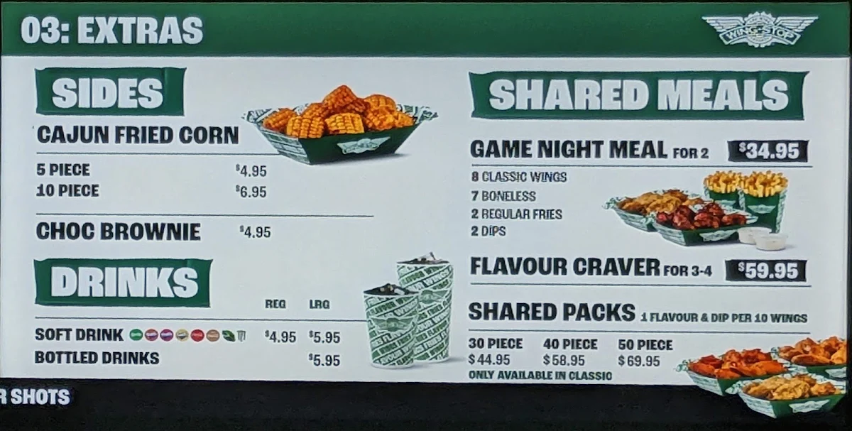 Menu, Wingstop Parramatta Square