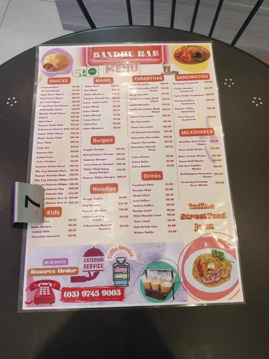 Menu, Bandhu Ram