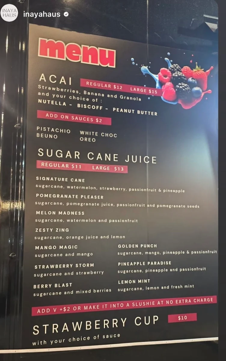 Menu, Berry Blast Acai & Juice
