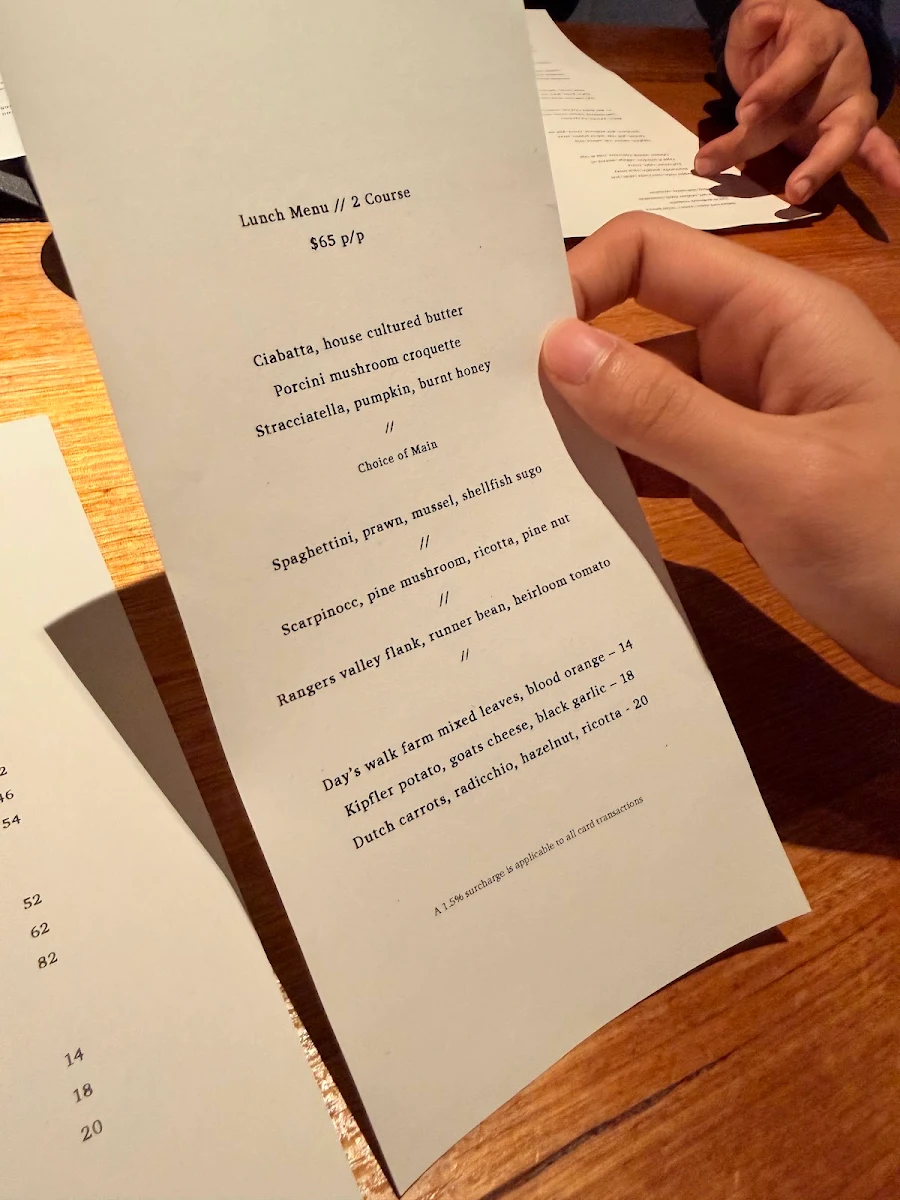 Menu, Osteria Ilaria