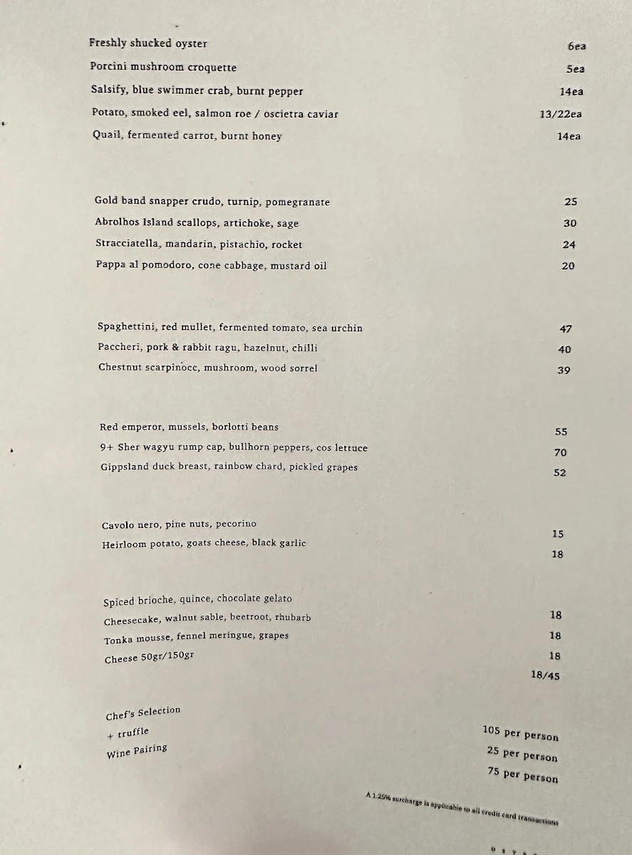 Menu, Osteria Ilaria