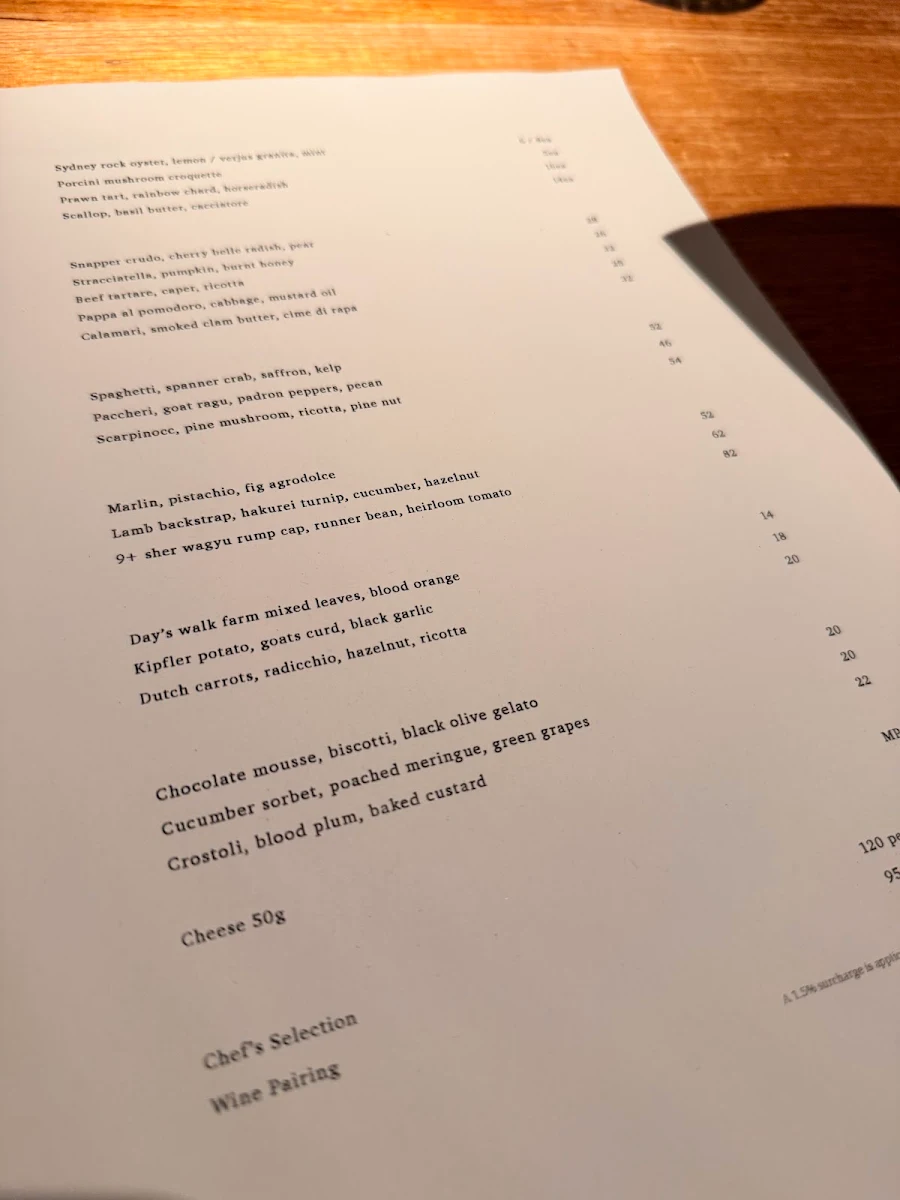 Menu, Osteria Ilaria