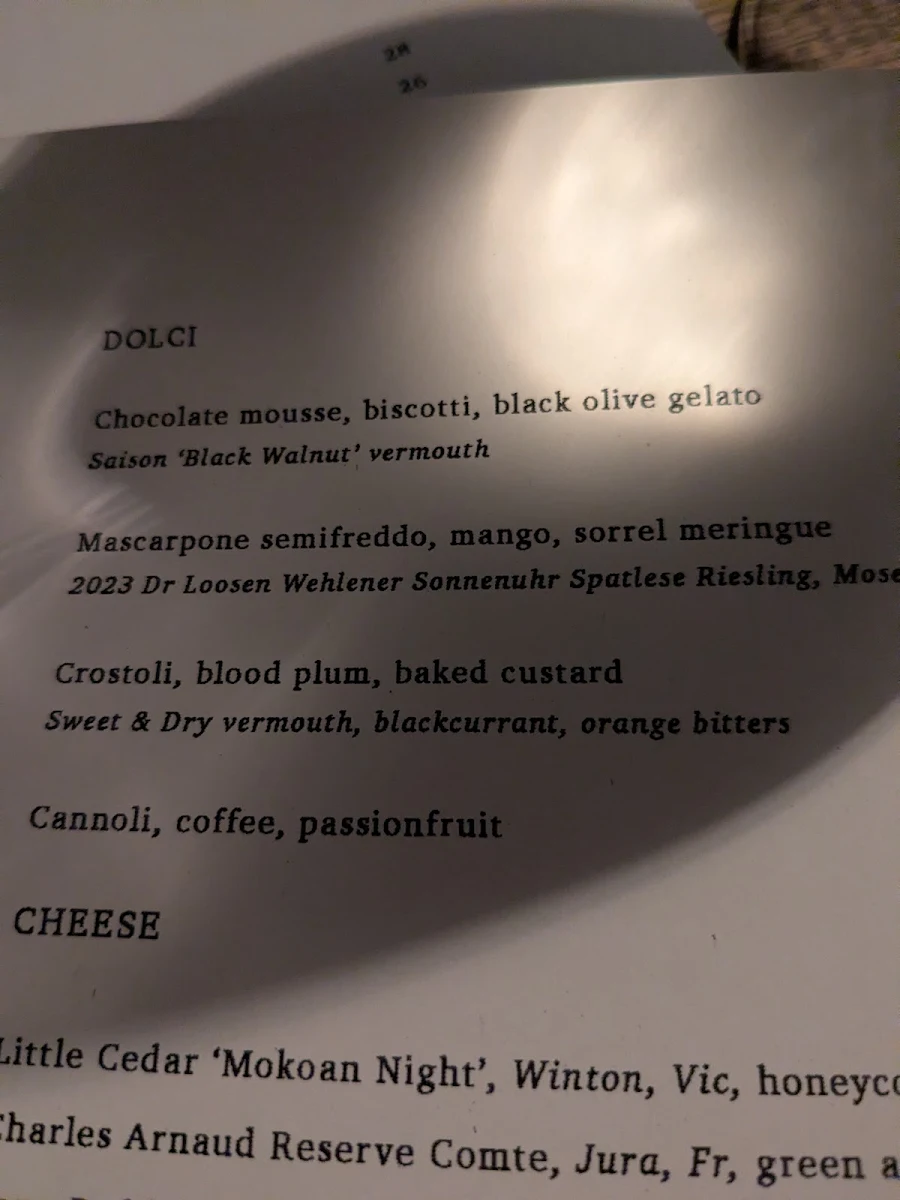 Menu, Osteria Ilaria