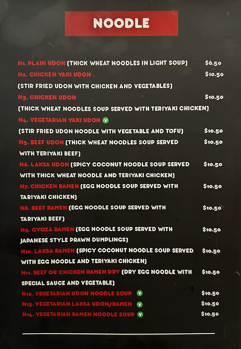 Menu, Sakaba Sushi