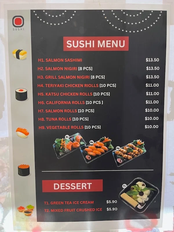 Menu, Sakaba Sushi