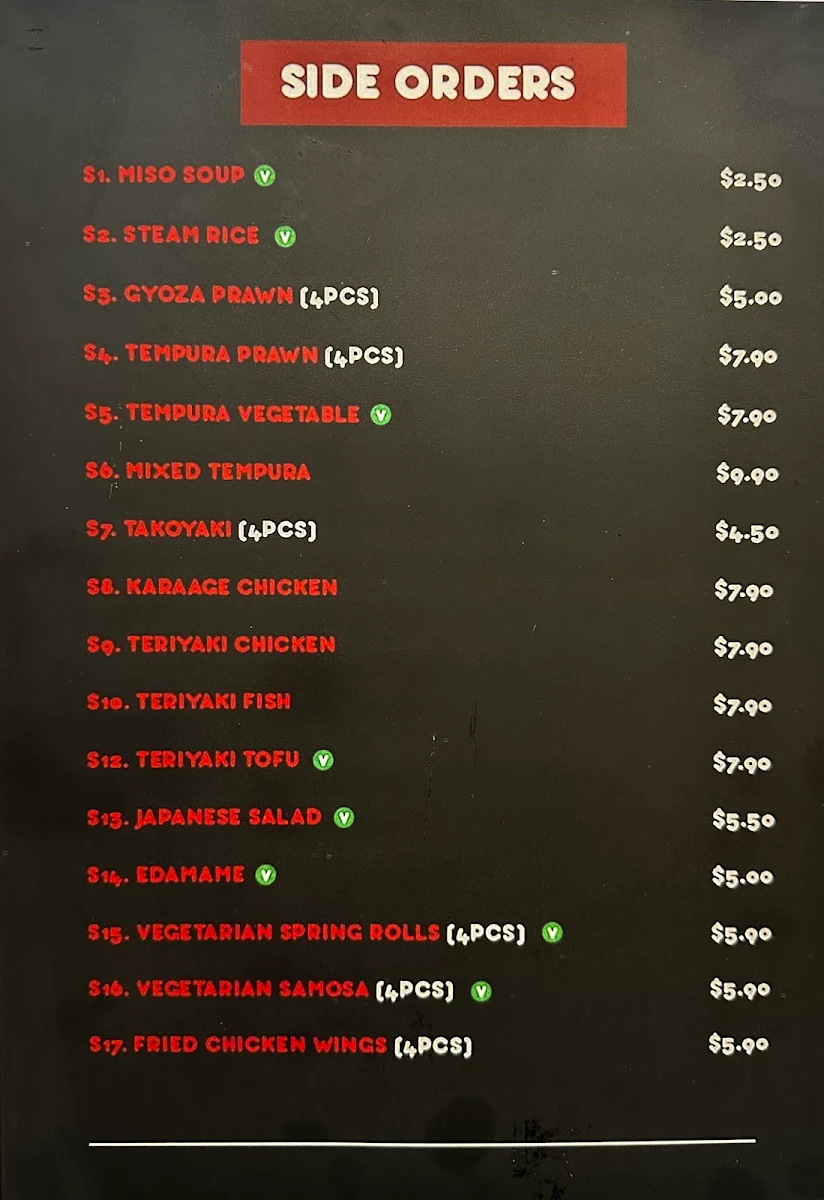 Menu, Sakaba Sushi
