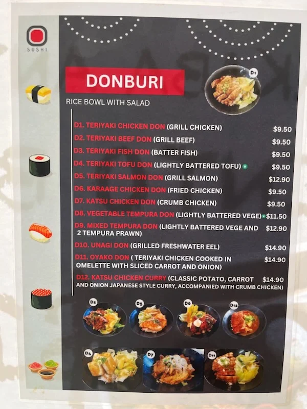 Menu, Sakaba Sushi