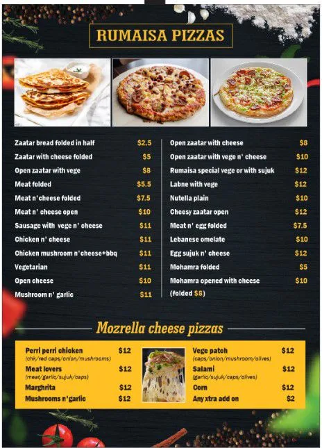 Menu, Rumaisa Pastry