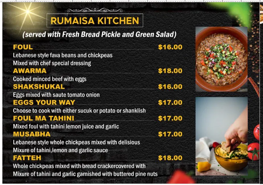 Menu, Rumaisa Pastry