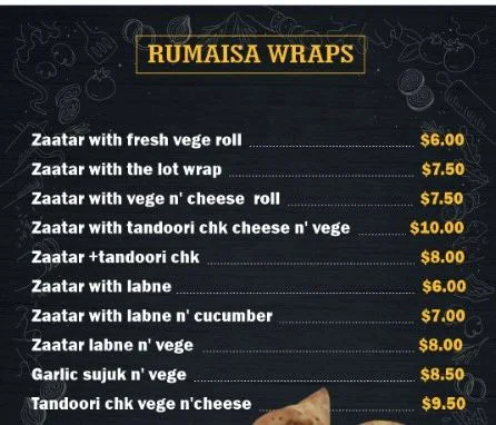 Menu, Rumaisa Pastry