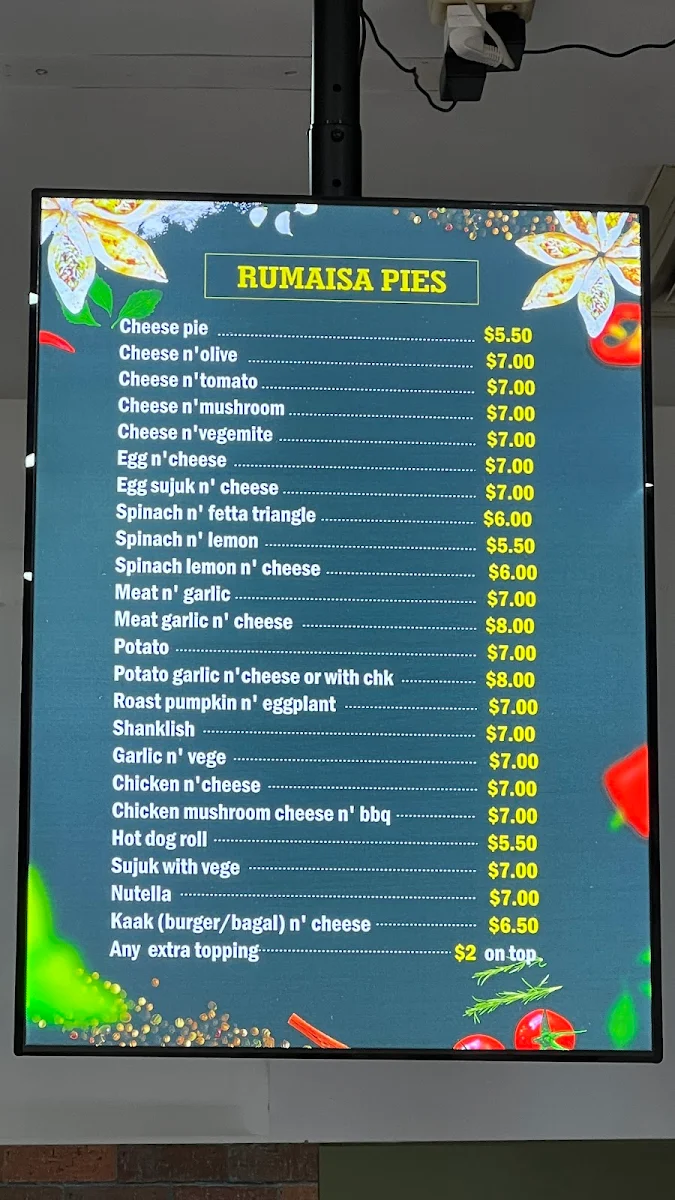 Menu, Rumaisa Pastry