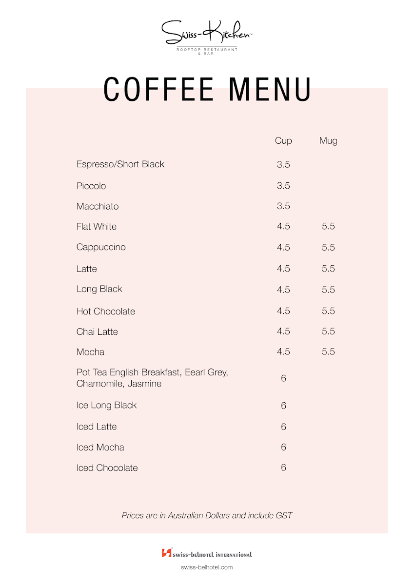 Menu, Swiss-Kitchen™ Rooftop Restaurant & Bar
