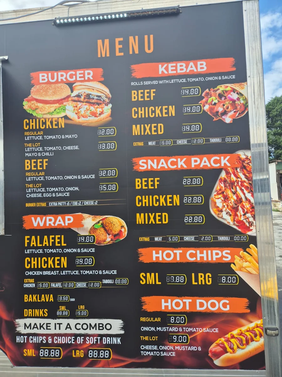 Menu, CK's Canterbury Kebabs & Burgers