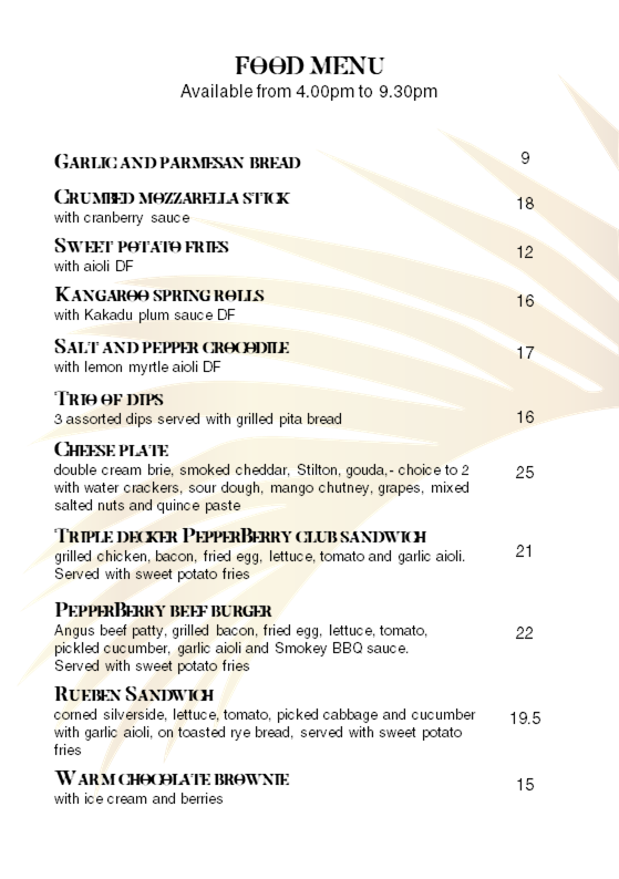 Menu, Palm Court
