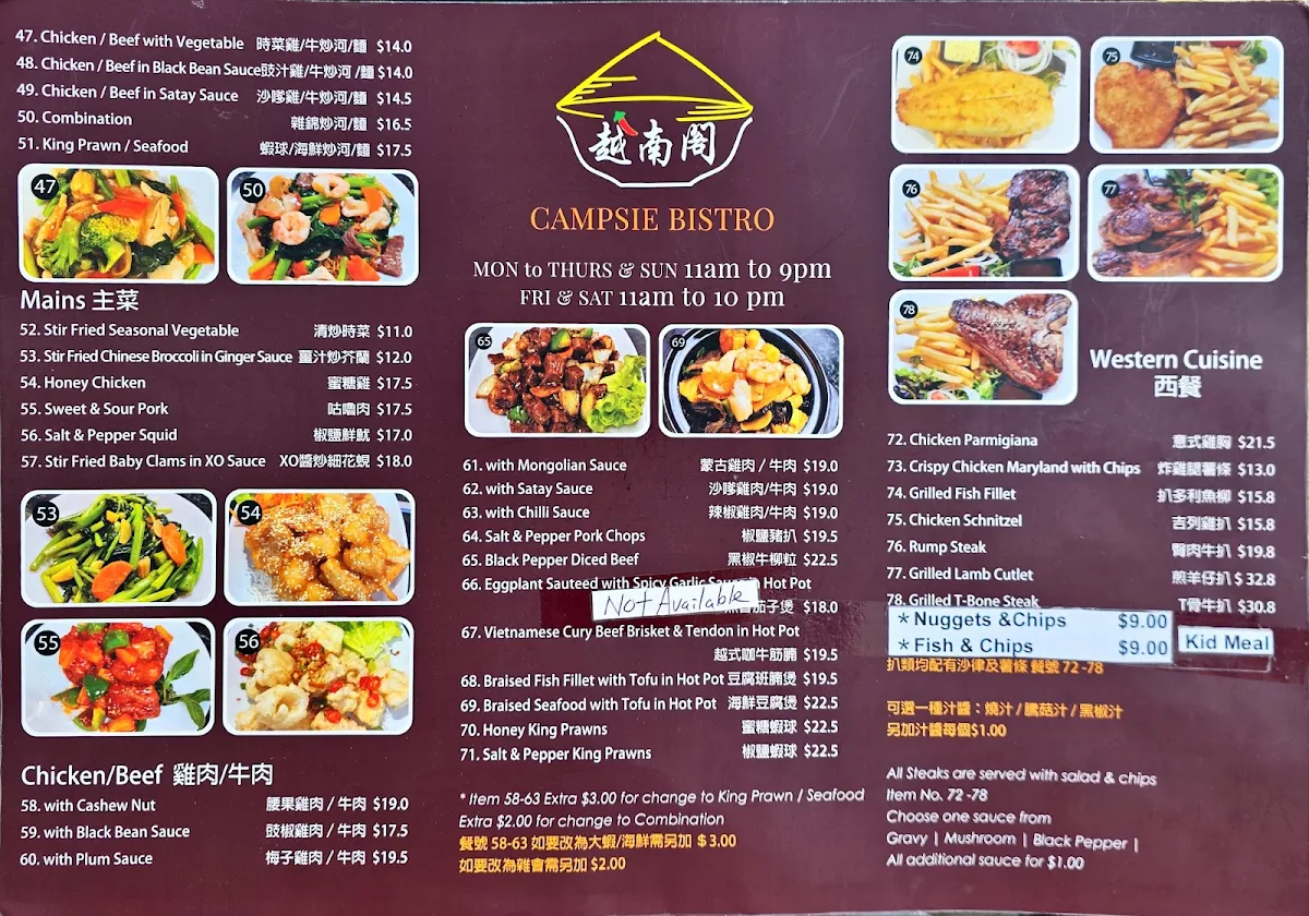 Menu, The Valley Bistro