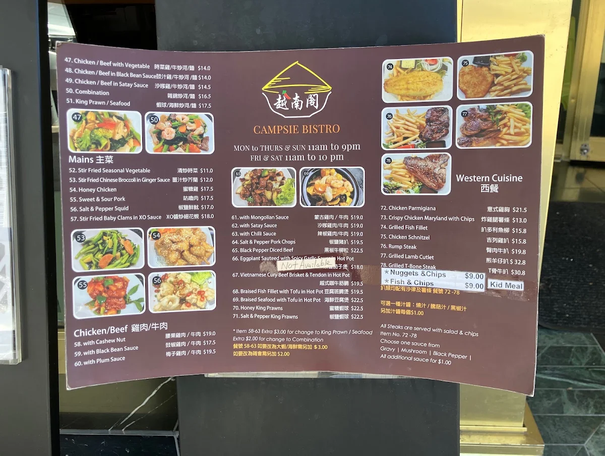 Menu, The Valley Bistro