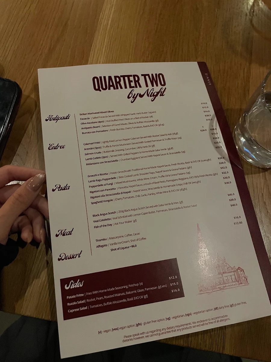 Menu, Quarter Two Cafe