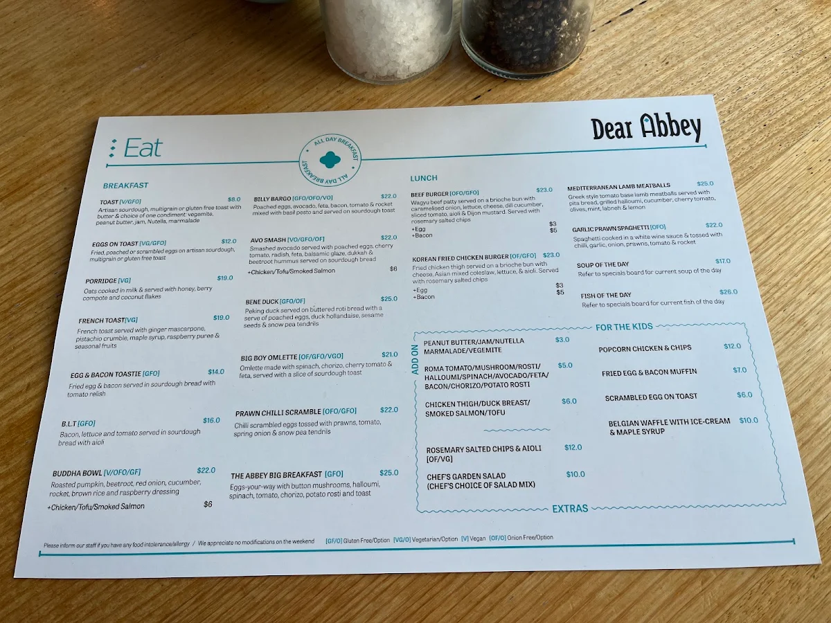 Menu, Quarter Two Cafe