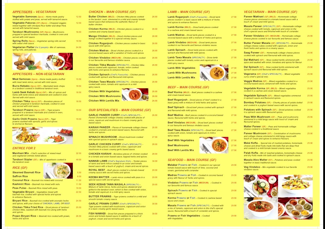 Menu, Manihani