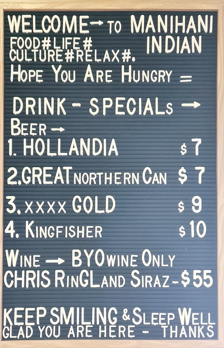Menu, Manihani