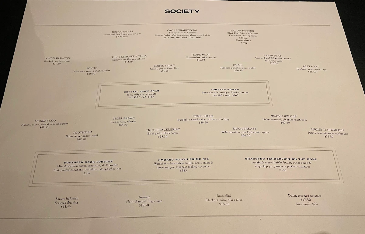 Menu, Society