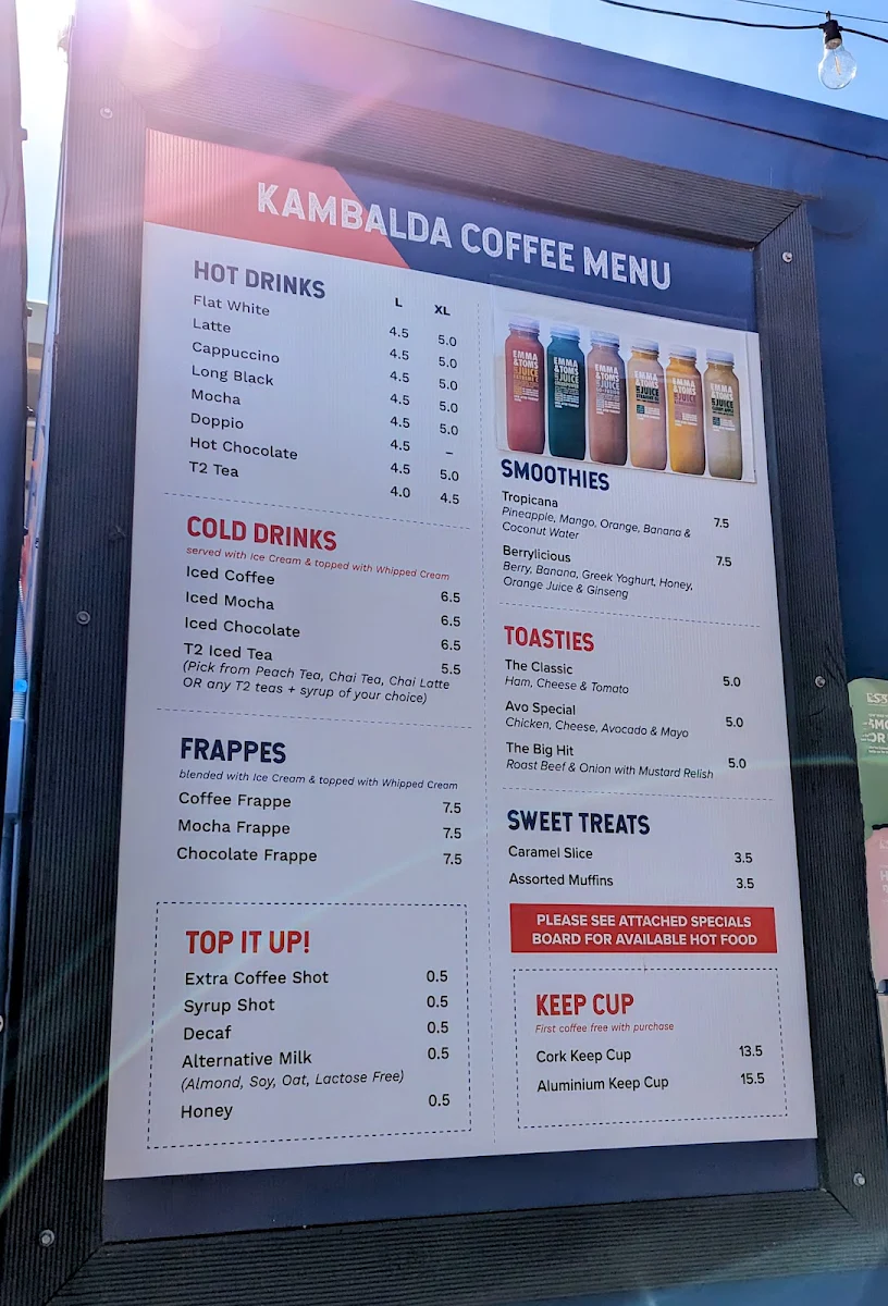 Menu, Kambalda Coffee