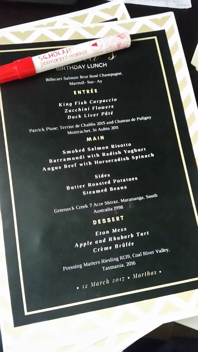 Menu, Martha's