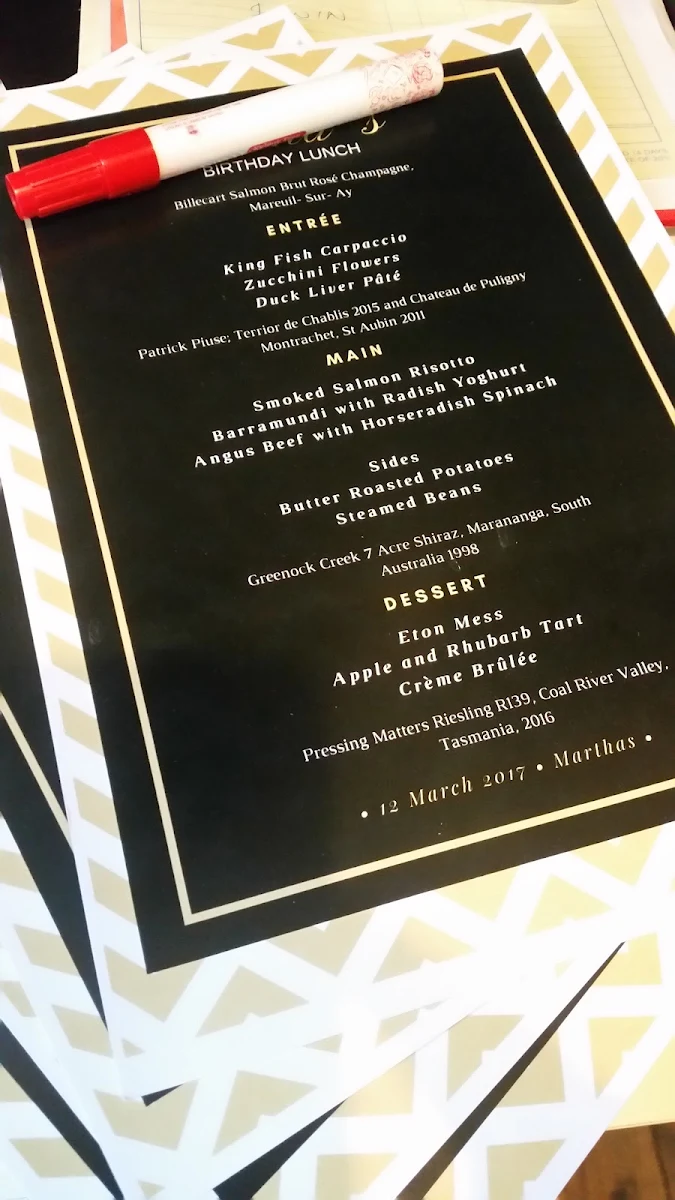 Menu, Martha's