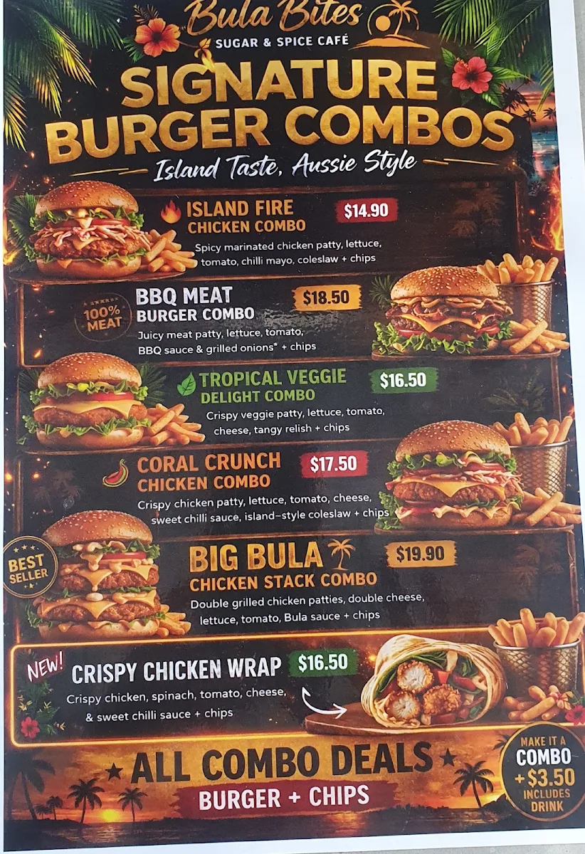 Menu, Bula Bites SUGAR & SPICE Cafè