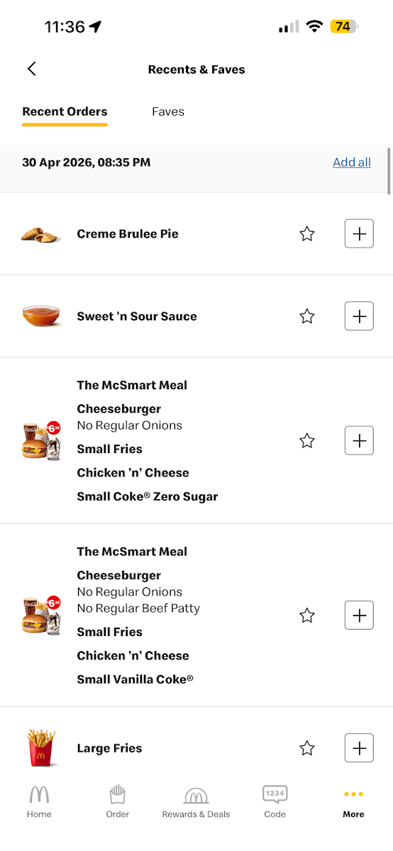 Menu, McDonald's Tecoma