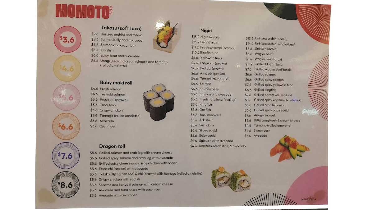 Menu, Momoto World Square