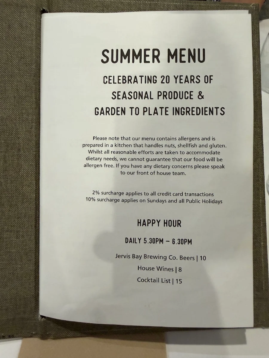 Menu, The Butter Factory Restaurant