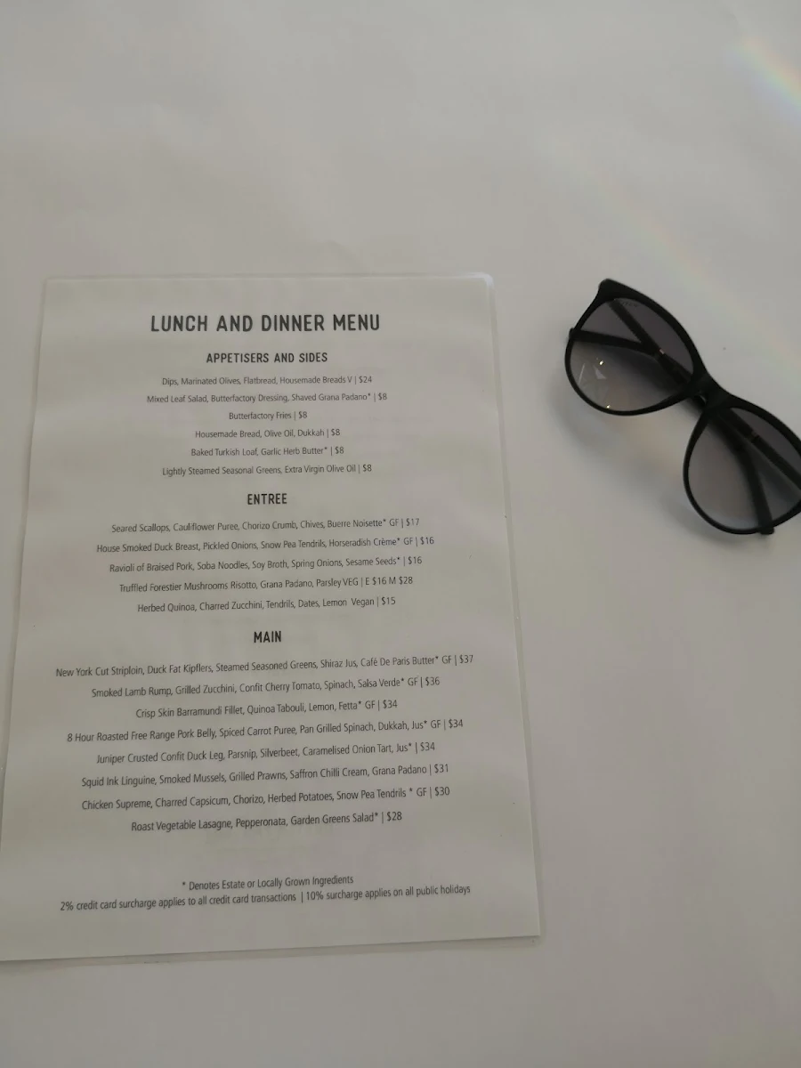 Menu, The Butter Factory Restaurant
