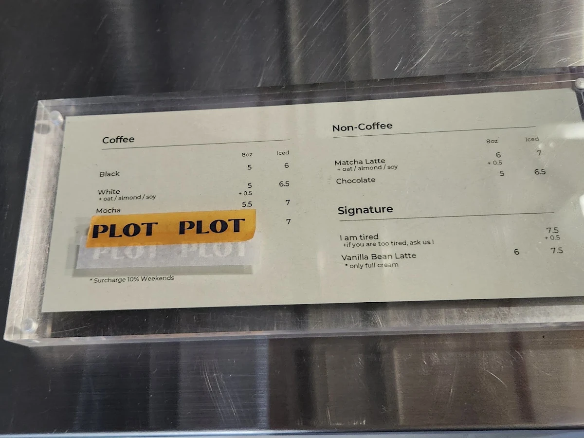 Menu, Plot Coffee & Bakery