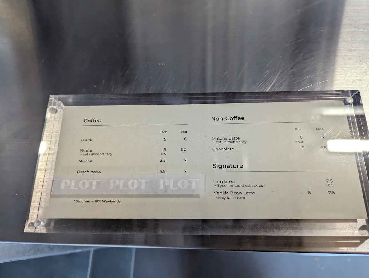 Menu, Plot Coffee & Bakery