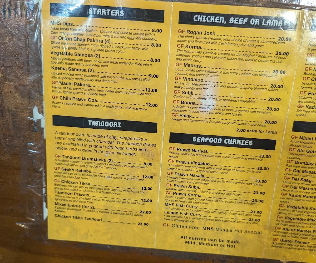 Menu, Masala Hut