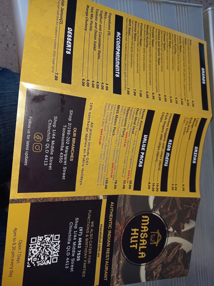 Menu, Masala Hut