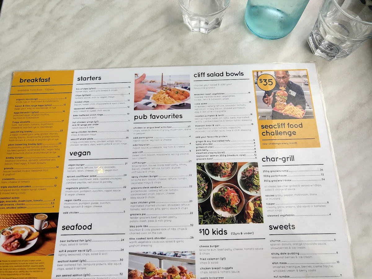 Menu, Seacliff Beach Hotel