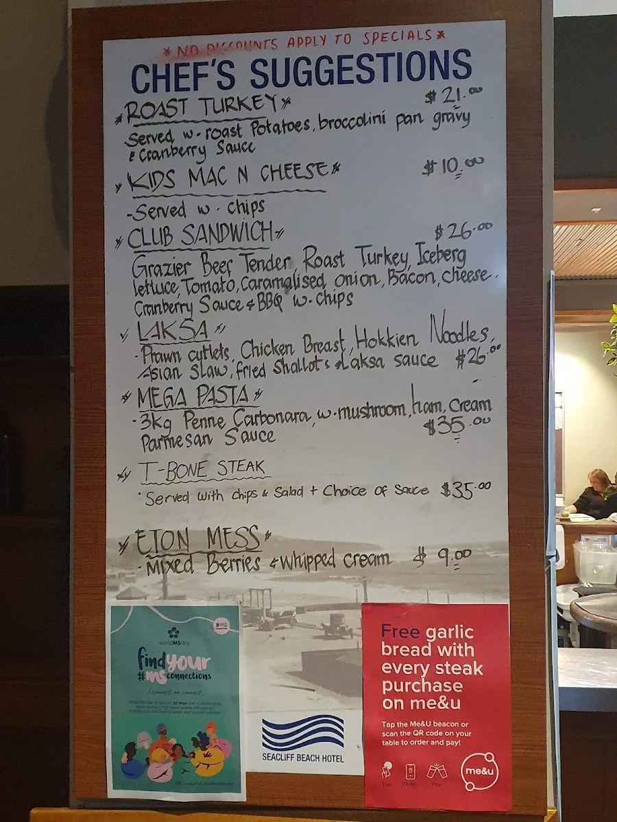 Menu, Seacliff Beach Hotel