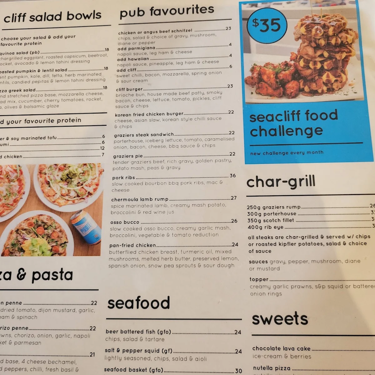 Menu, Seacliff Beach Hotel