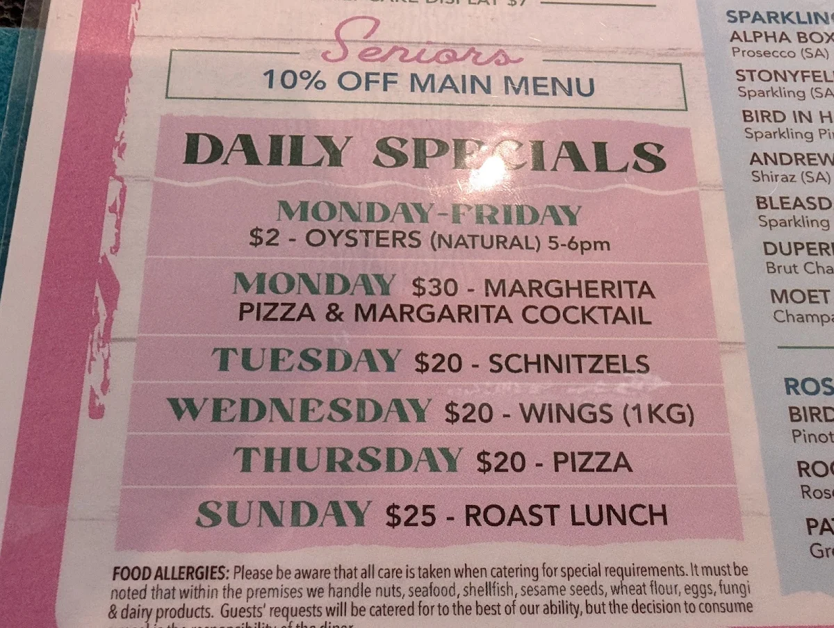 Menu, Seacliff Beach Hotel