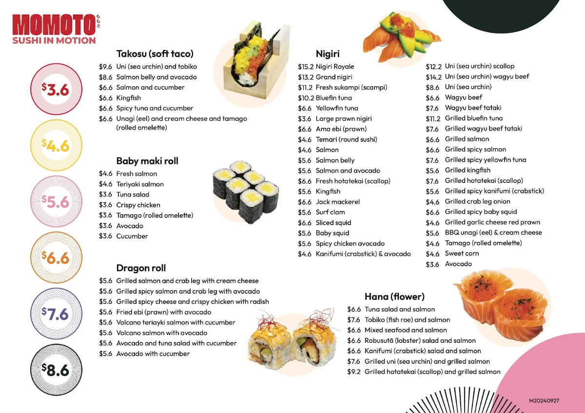 Menu, Momoto Kings Square