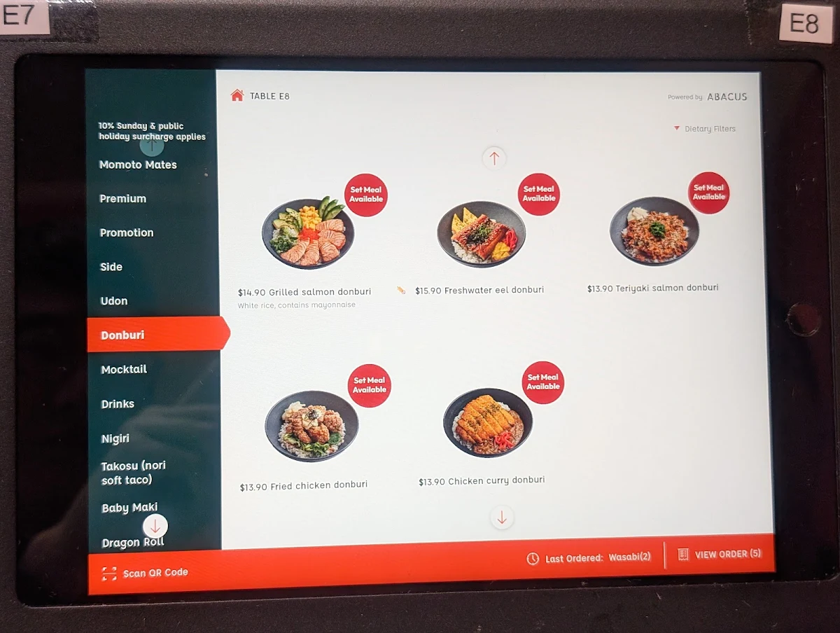 Menu, Momoto Kings Square