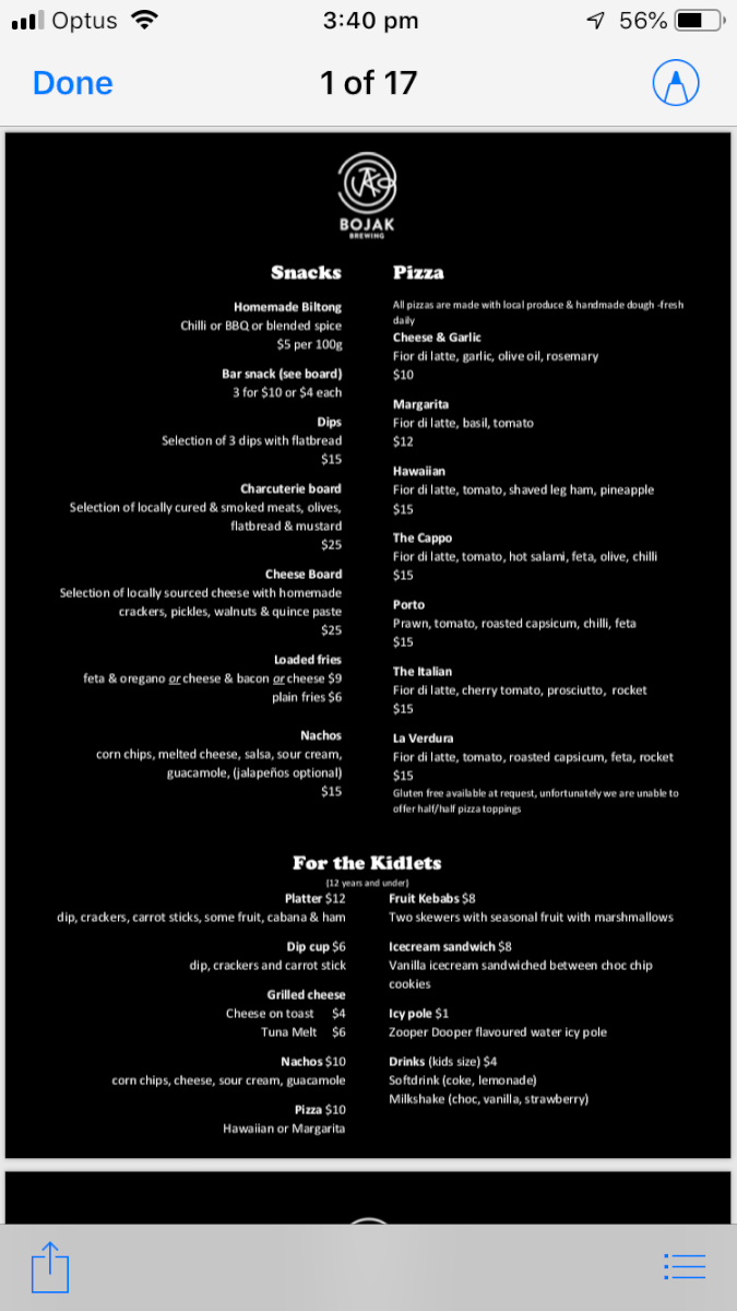 Menu, BoJaK Brewing