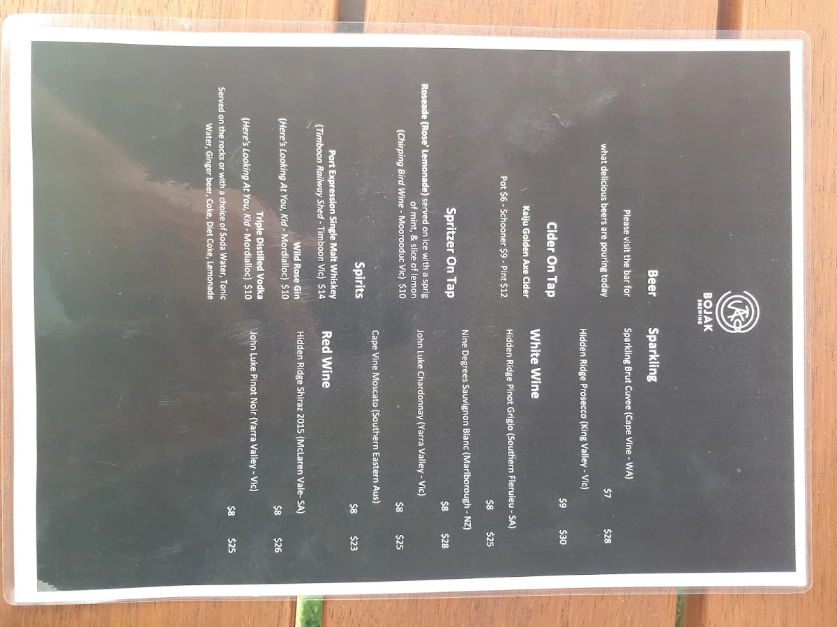 Menu, BoJaK Brewing